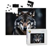 1000 Piece Large Jigsaw Puzzles for Adults, Intense Gaze Gray Wolf Piercing Yellow Eyes Close up the Challenge Stitch Wooden Puzzle Creative Games Gift Ideas for Women Men Teens