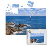 1000 Piece Large Jigsaw Puzzles for Adults, Landscape Rocks Way Sailboat Ogunquit Maine the Challenge Stitch Wooden Puzzle Creative Games Gift Ideas for Women Men Teens