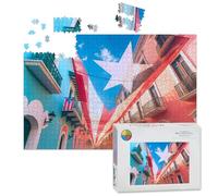 1000 Piece Large Jigsaw Puzzles for Adults, Large flag Puerto Rico above street city center San the Challenge Stitch Wooden Puzzle Creative Games Gift Ideas for Women Men Teens
