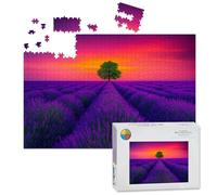 1000 Piece Large Jigsaw Puzzles for Adults, Lavender Field Sunset Vibrant Purple Flowers Solitary Tree the Challenge Stitch Wooden Puzzle Creative Games Gift Ideas for Women Men Teens