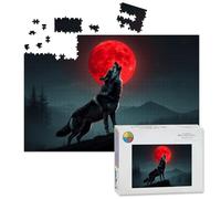 1000 Piece Large Jigsaw Puzzles for Adults, Lone Wolf Howling Blood Red Moon Dark Forest Night the Challenge Stitch Wooden Puzzle Creative Games Gift Ideas for Women Men Teens