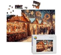 1000 Piece Large Jigsaw Puzzles for Adults, Magical Christmas Market Lights Snowflakes the Challenge Stitch Wooden Puzzle Creative Games Gift Ideas for Women Men Teens