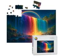 1000 Piece Large Jigsaw Puzzles for Adults, Magical Rainbow Waterfall Glittering Lights Landscape the Challenge Stitch Wooden Puzzle Creative Games Gift Ideas for Women Men Teens