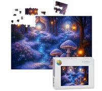 1000 Piece Large Jigsaw Puzzles for Adults, Magical Snowy Forest Path Mushrooms Lanterns Dreamlike the Challenge Stitch Wooden Puzzle Creative Games Gift Ideas for Women Men Teens