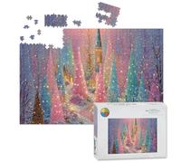 1000 Piece Large Jigsaw Puzzles for Adults, Magical Winter Village Snowy Trees Sparkling Lights the Challenge Stitch Wooden Puzzle Creative Games Gift Ideas for Women Men Teens