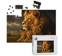 1000 Piece Large Jigsaw Puzzles for Adults, Majestic Lion Two Cubs Under Dramatic Sky Portrait the Challenge Stitch Wooden Puzzle Creative Games Gift Ideas for Women Men Teens