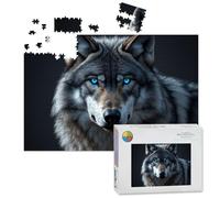 1000 Piece Large Jigsaw Puzzles for Adults, Majestic Wolf Blue Eyes Dark Setting the Challenge Stitch Wooden Puzzle Creative Games Gift Ideas for Women Men Teens