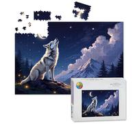 1000 Piece Large Jigsaw Puzzles for Adults, Majestic Wolf Howling Under Starry Sky Crescent Moon the Challenge Stitch Wooden Puzzle Creative Games Gift Ideas for Women Men Teens