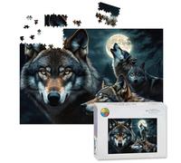 1000 Piece Large Jigsaw Puzzles for Adults, Majestic Wolves Under Full Moon Dark Forest the Challenge Stitch Wooden Puzzle Creative Games Gift Ideas for Women Men Teens