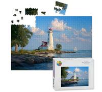 1000 Piece Large Jigsaw Puzzles for Adults, Marblehead Lighthouse Lake Erie Ohio the Challenge Stitch Wooden Puzzle Creative Games Gifts Ideas for Women Men Teens