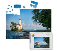 1000 Piece Large Jigsaw Puzzles for Adults, Marblehead Lighthouse Lake Erie Ohio the Challenge Stitch Wooden Puzzle Creative Games Gifts Ideas for Women Men Teens