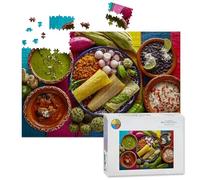 1000 Piece Large Jigsaw Puzzles for Adults, mexican food mix sauces nopal tamale prickly pears the Challenge Stitch Wooden Puzzle Creative Games Gifts Ideas for Women Men Teens
