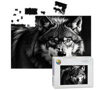 1000 Piece Large Jigsaw Puzzles for Adults, Monochromatic Growling Wolf Intense Eyes Bared Teeth the Challenge Stitch Wooden Puzzle Creative Games Gift Ideas for Women Men Teens