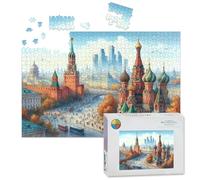 1000 Piece Large Jigsaw Puzzles for Adults, Moscow Landmarks Watercolor St Basil the Challenge Stitch Wooden Puzzle Creative Games Gifts Ideas for Women Men Teens