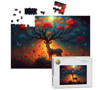 1000 Piece Large Jigsaw Puzzles for Adults, Mystical Deer Autumn Tree Antlers Magical Forest the Challenge Stitch Wooden Puzzle Creative Games Gift Ideas for Women Men Teens