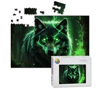 1000 Piece Large Jigsaw Puzzles for Adults, Mystical Green Eyed Wolf Enchanted Forest Electric Aura the Challenge Stitch Wooden Puzzle Creative Games Gift Ideas for Women Men Teens
