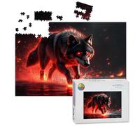 1000 Piece Large Jigsaw Puzzles for Adults, Mystical Red Glowing Wolf Fiery Aura the Challenge Stitch Wooden Puzzle Creative Games Gift Ideas for Women Men Teens