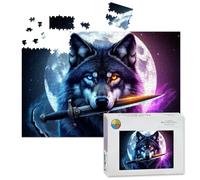 1000 Piece Large Jigsaw Puzzles for Adults, Mystical Wolf Bicolored Eyes Holding Dagger Against Full the Challenge Stitch Wooden Puzzle Creative Games Gift Ideas for Women Men Teens