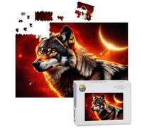 1000 Piece Large Jigsaw Puzzles for Adults, Mystical Wolf Fiery Eyes against Cosmic Red Sky the Challenge Stitch Wooden Puzzle Creative Games Gift Ideas for Women Men Teens