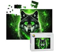 1000 Piece Large Jigsaw Puzzles for Adults, Mystical Wolf Glowing Green Eyes Ethereal Swirls Dark the Challenge Stitch Wooden Puzzle Creative Games Gift Ideas for Women Men Teens