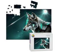 1000 Piece Large Jigsaw Puzzles for Adults, Mystical Wolf Glowing Turquoise Fur Under Starry Night Sky the Challenge Stitch Wooden Puzzle Creative Games Gift Ideas for Women Men Teens
