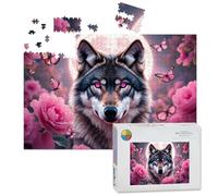 1000 Piece Large Jigsaw Puzzles for Adults, Mystical Wolf Pink Glowing Eyes Amidst Pink Roses the Challenge Stitch Wooden Puzzle Creative Games Gift Ideas for Women Men Teens
