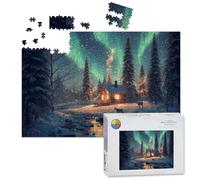 1000 Piece Large Jigsaw Puzzles for Adults, Northern Lights Snowy Cabin Deer Forest the Challenge Stitch Wooden Puzzle Creative Games Gift Ideas for Women Men Teens