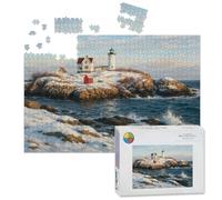 1000 Piece Large Jigsaw Puzzles for Adults, Nubble Lighthouse after Winter Storm Cape Neddick York Maine the Challenge Stitch Wooden Puzzle Creative Games Gift Ideas for Women Men Teens