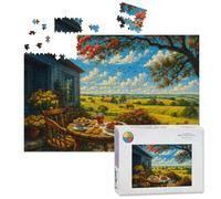 1000 Piece Large Jigsaw Puzzles for Adults, Peaceful Countryside View Flowers Horses Cozy Porch the Challenge Stitch Wooden Puzzle Creative Games Gift Ideas for Women Men Teens