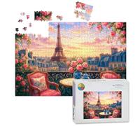 1000 Piece Large Jigsaw Puzzles for Adults, Romantic Paris Balcony View Eiffel Tower the Challenge Stitch Wooden Puzzle Creative Games Gifts Ideas for Women Men Teens