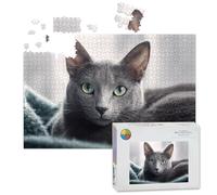 1000 Piece Large Jigsaw Puzzles for Adults, Russian Blue cat the Challenge Stitch Wooden Puzzle Creative Games Gifts Ideas for Women Men Teens