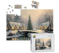 1000 Piece Large Jigsaw Puzzles for Adults, Snowy Village Scene Festive Tree Cozy Cottages Oil the Challenge Stitch Wooden Puzzle Creative Games Gift Ideas for Women Men Teens