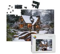 1000 Piece Large Jigsaw Puzzles for Adults, Snowy Winter Cottage Stone Bridge Christmas Lights the Challenge Stitch Wooden Puzzle Creative Games Gift Ideas for Women Men Teens