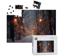 1000 Piece Large Jigsaw Puzzles for Adults, Snowy Winter Pathway Illuminated Glowing Lanterns the Challenge Stitch Wooden Puzzle Creative Games Gift Ideas for Women Men Teens