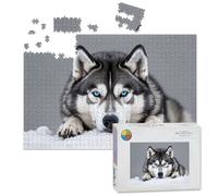 1000 Piece Large Jigsaw Puzzles for Adults, Striking Blue Eyed Siberian Husky Snow Close up Portrait the Challenge Stitch Wooden Puzzle Creative Games Gift Ideas for Women Men Teens