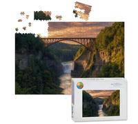 1000 Piece Large Jigsaw Puzzles for Adults, Sunset Upper Falls Arch Bridge Letchworth State Park the Challenge Stitch Wooden Puzzle Creative Games Gifts Ideas for Women Men Teens