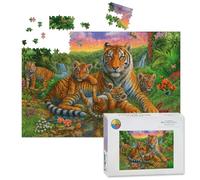 1000 Piece Large Jigsaw Puzzles for Adults, Tiger Family Vibrant Jungle Waterfall Rainbow the Challenge Stitch Wooden Puzzle Creative Games Gift Ideas for Women Men Teens