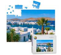 1000 Piece Large Jigsaw Puzzles for Adults, view Mykonos town island Mykonos Cyclades Greece the Challenge Stitch Wooden Puzzle Creative Games Gift Ideas for Women Men Teens