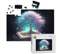 1000 Piece Large Jigsaw Puzzles for Adults, Whimsical Tree Growing from an Open Book Glowing Orbs Soft the Challenge Stitch Wooden Puzzle Creative Games Gift Ideas for Women Men Teens