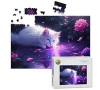 1000 Piece Large Jigsaw Puzzles for Adults, White Cat Reflection Dreamland Roses the Challenge Stitch Wooden Puzzle Creative Games Gifts Ideas for Women Men Teens