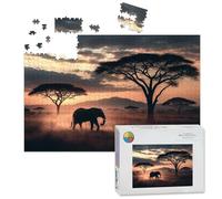 1000 Piece Large Jigsaw Puzzles for Adults, Wild African elephant savannah National Park the Challenge Stitch Wooden Puzzle Creative Games Gift Ideas for Women Men Teens