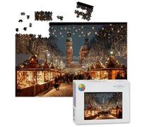 1000 Piece Large Jigsaw Puzzles for Adults, Winter Christmas Market Illuminated Stalls Snowy the Challenge Stitch Wooden Puzzle Creative Games Gift Ideas for Women Men Teens