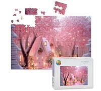 1000 Piece Large Jigsaw Puzzles for Adults, Winter Wonderland Snowy Pink Trees Cozy Cottage the Challenge Stitch Wooden Puzzle Creative Games Gift Ideas for Women Men Teens
