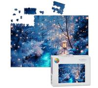 1000 Piece Large Jigsaw Puzzles for Adults, Winter Wonderland Snowy Trees Glowing Lantern by the Challenge Stitch Wooden Puzzle Creative Games Gift Ideas for Women Men Teens