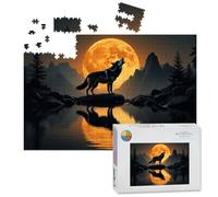 1000 Piece Large Jigsaw Puzzles for Adults, Wolf Howling Full Moon Reflection Landscape the Challenge Stitch Wooden Puzzle Creative Games Gift Ideas for Women Men Teens