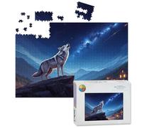 1000 Piece Large Jigsaw Puzzles for Adults, Wolf Howling Under Starry Sky Milky Way Mountainous the Challenge Stitch Wooden Puzzle Creative Games Gift Ideas for Women Men Teens