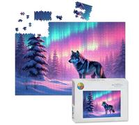 1000 Piece Large Jigsaw Puzzles for Adults, Wolf Snowy Forest Under Northern Lights the Challenge Stitch Wooden Puzzle Creative Games Gift Ideas for Women Men Teens