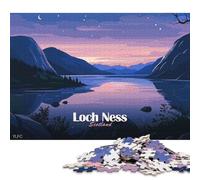 1000 Piece Loch Ness, Scotland Landscape Illustration Creative Square Jigsaw Puzzles for Adults & Wooden Puzzles Educational Toys 1000pcs (75x50cm)