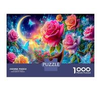 1000 Piece Magical Roses Jigsaws Puzzles Great Gift Home Decoration Under The Moon Flower Boat Puzzle Challenging Games for Adults And Kids Age 14 Years Up 38x26cm/1000pcs