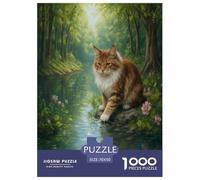 1000 Piece Maine Coon Cat Jigsaw Puzzle for Adults & Kids - Challenging & Brainteasing, Forest Stream Puzzle, Home Decoration Gifts 70x50cm/1000pcs